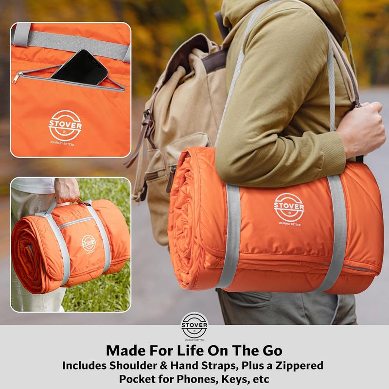 STOVER Large Waterproof Outdoor Stadium Blanket– Extra Thick Soft Fleece Camping Blanket for Travel, Picnics, Sports, Dogs– 79"x55" Warm, Windproof, Sand-proof, Lightweight, Packable (Game Day Orange) - Image 3